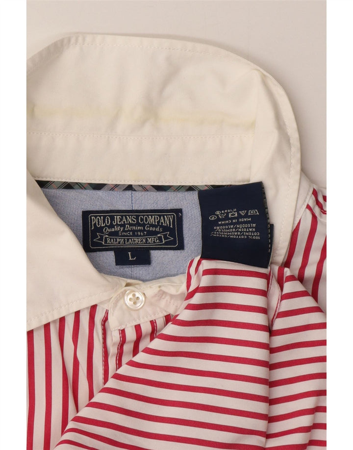 RALPH LAUREN Mens Shirt Large Red Pinstripe Cotton
