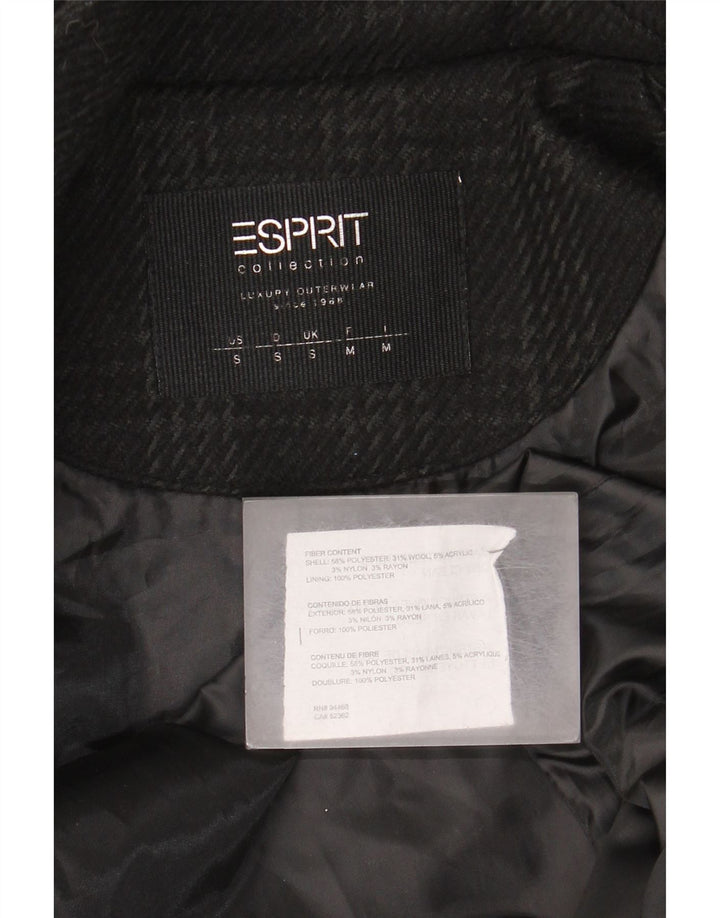 Esprit Womens Hooded Overcoat UK 10 Small Black Houndstooth Polyester