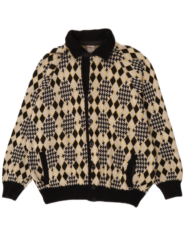 Vintage Mens Cardigan Sweater Large Multicoloured Argyle/Diamond