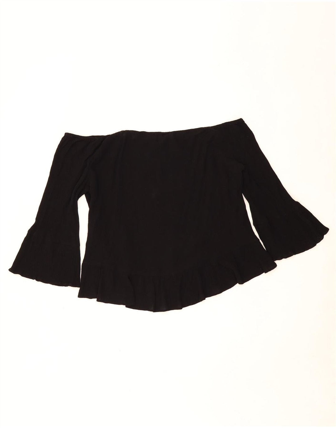 ZARA Womens Oversized 3/4 Sleeve Crop Off Shoulder Top UK 10 Small Black