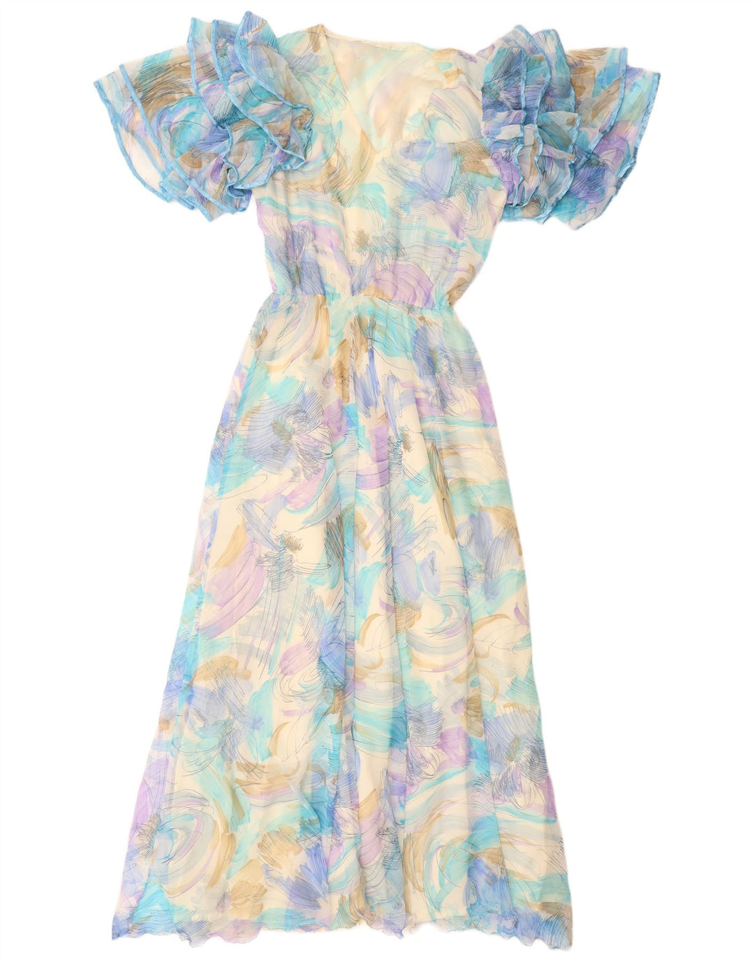 VINTAGE Womens Abstract Pattern Maxi Dress UK 12 Medium Blue