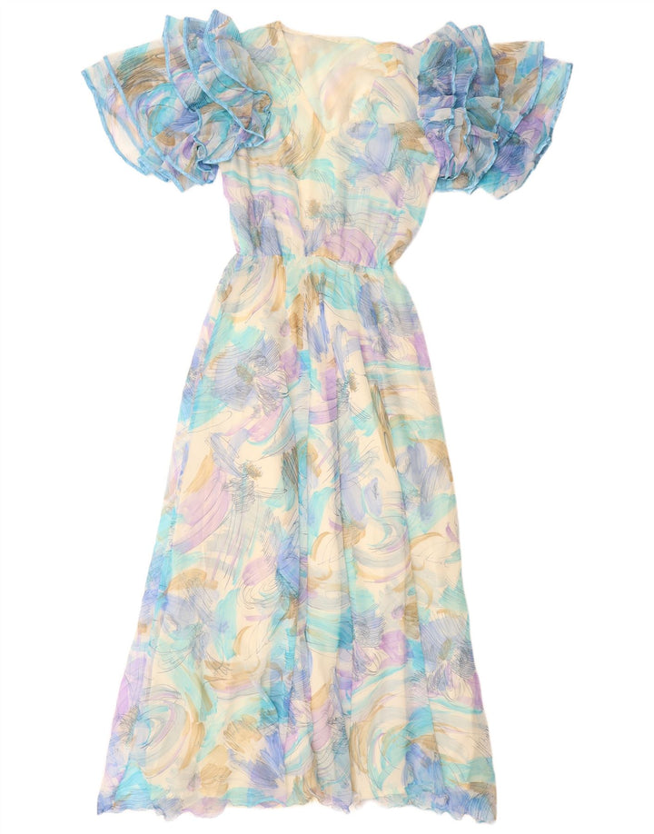 VINTAGE Womens Abstract Pattern Maxi Dress UK 12 Medium Blue