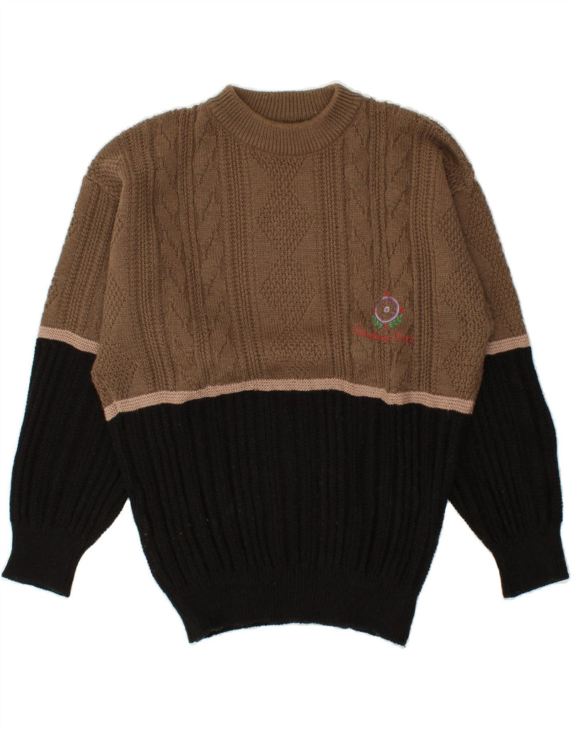 VINTAGE Womens Crew Neck Jumper Sweater UK 16 Large Brown Colourblock Vintage Vintage and Second-Hand Vintage from Messina Hembry 