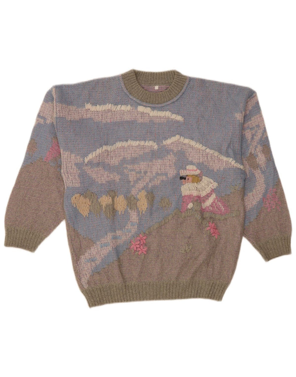 Vintage Womens Crew Neck Jumper Sweater UK 16 Large Grey Novelty