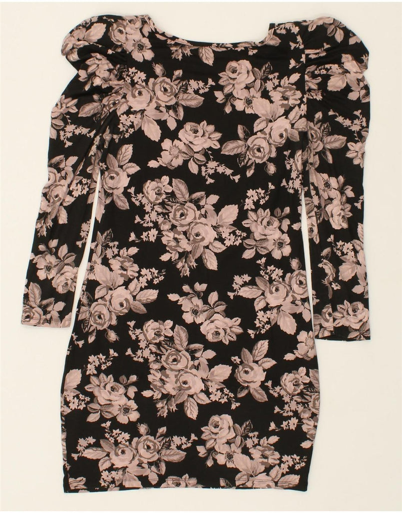 NEXT Womens 3/4 Sleeve Sheath Dress UK 10 Small Black Floral Viscose Vintage Next and Second-Hand Next from Messina Hembry 