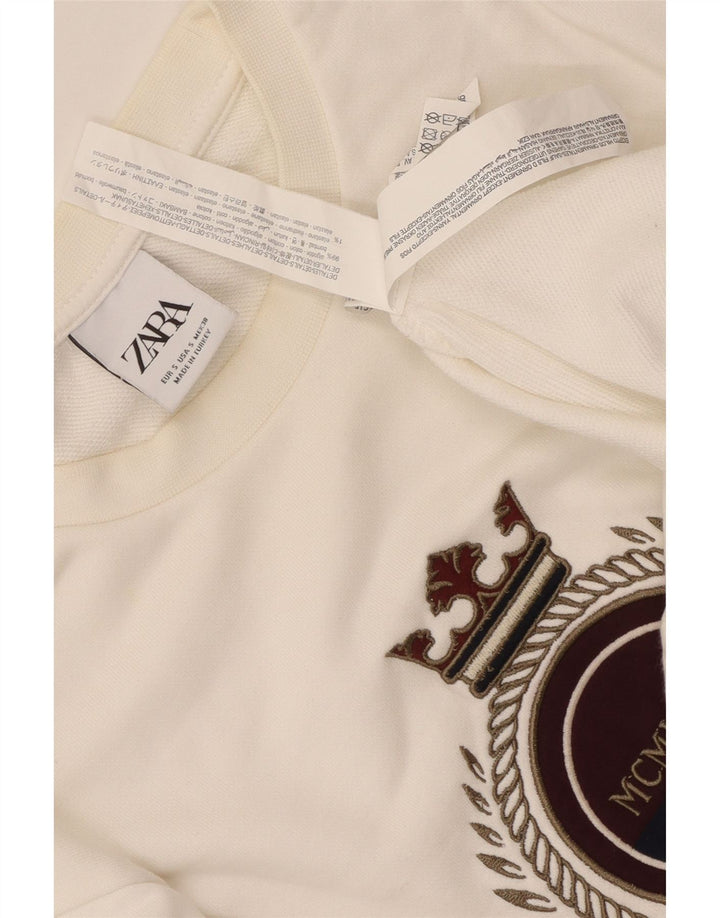 Zara Mens Graphic Sweatshirt Jumper Small White Cotton