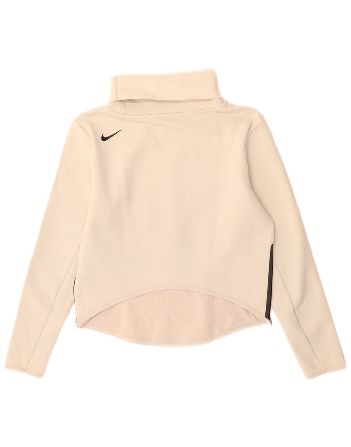 Nike Womens Dri Fit Oversized Roll Neck Sweatshirt Jumper UK 6 XS Beige