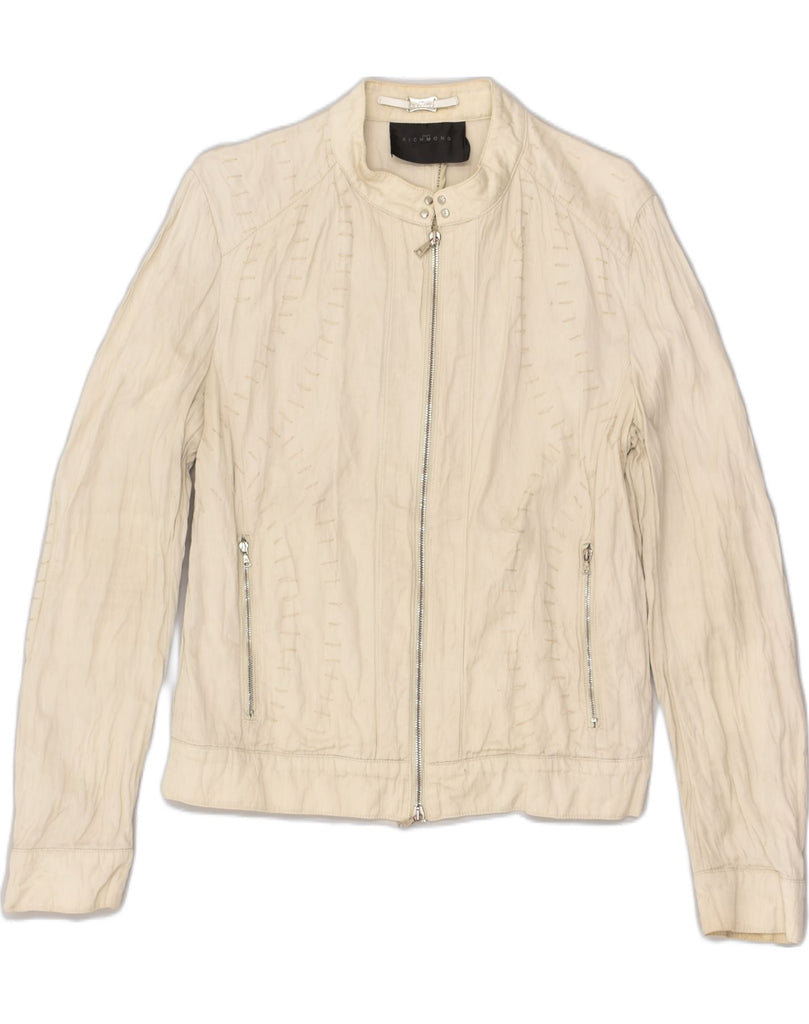 RICHMOND Womens Bomber Jacket UK 18 XL Beige Cotton | Vintage Richmond | Thrift | Second-Hand Richmond | Used Clothing | Messina Hembry 