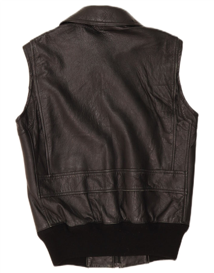 Vintage Mens Leather Gilet UK 36 Small Black Leather