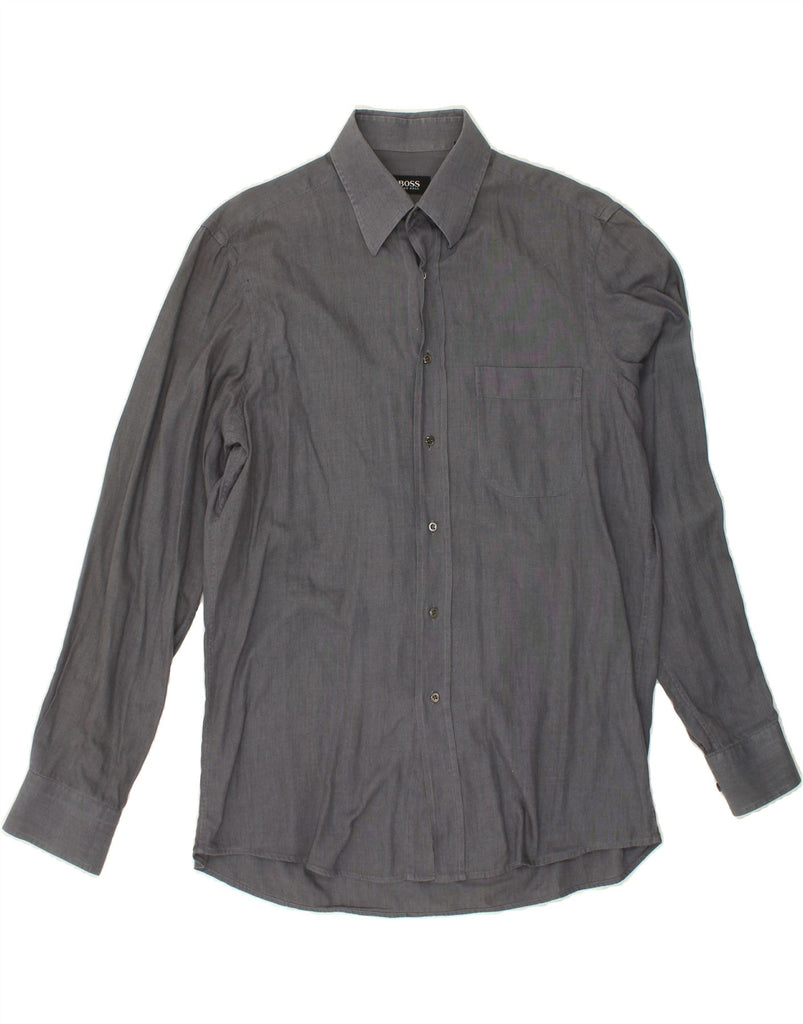 HUGO BOSS Mens Shirt Size 40 15 1/2 Medium Grey Cotton Vintage Hugo Boss and Second-Hand Hugo Boss from Messina Hembry 