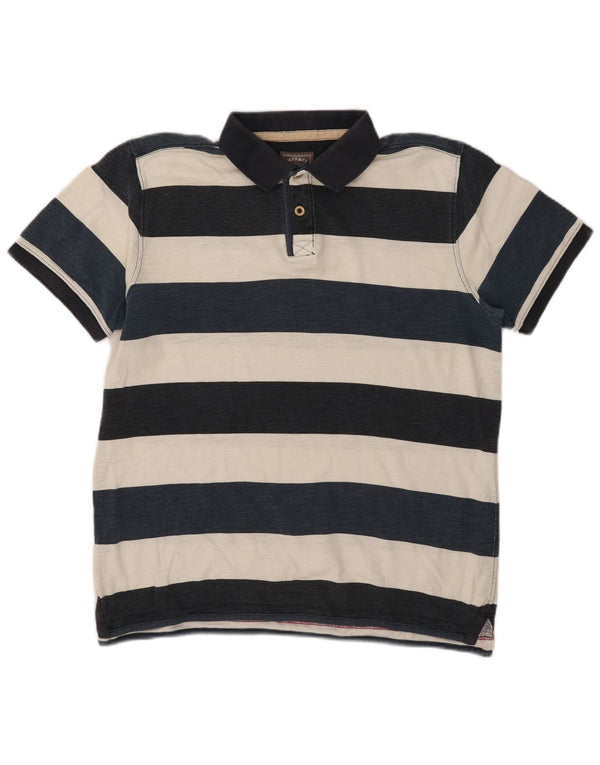Fat Face Mens Polo Shirt Medium Navy Blue Striped Cotton