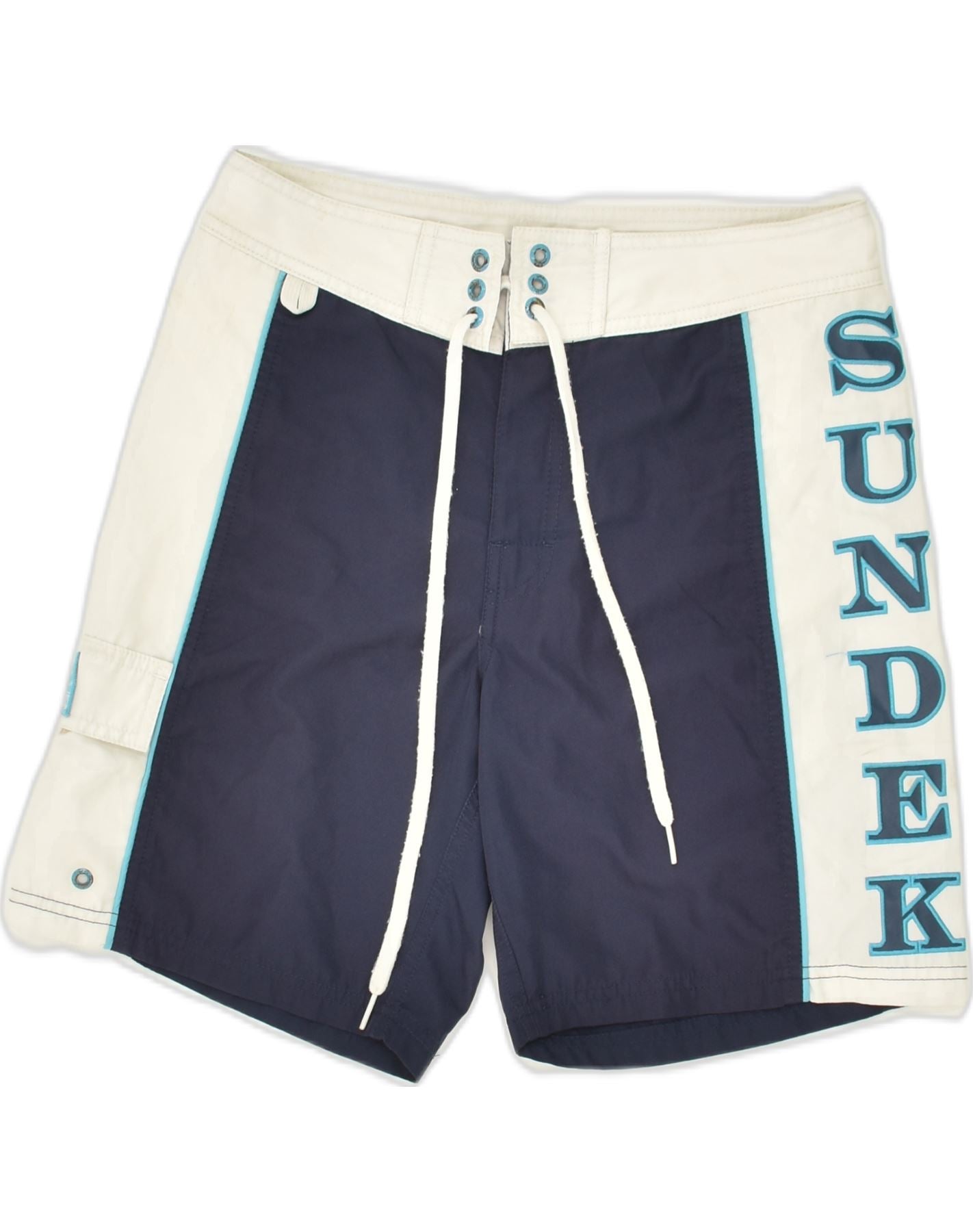 SUNDEK Mens Graphic Swimming Shorts Small Navy Blue Colourblock