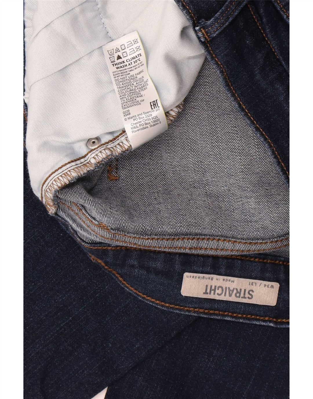 Marks & Spencer Mens Straight Jeans W34 L31 Navy Blue Cotton