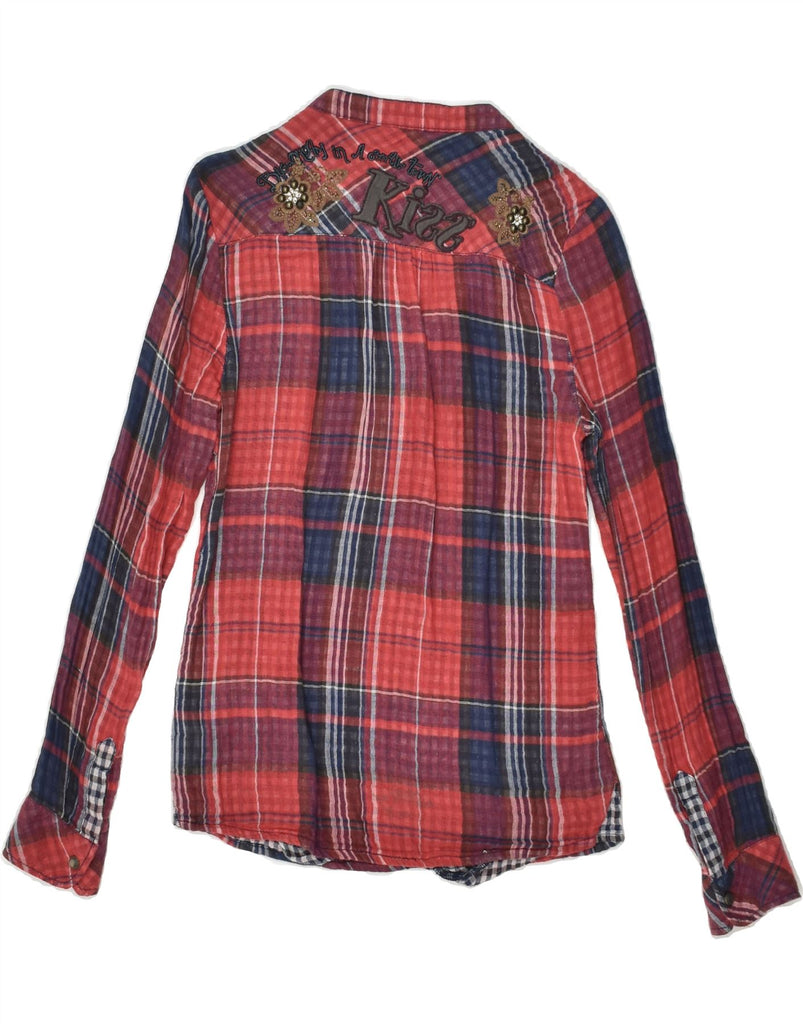 DESIGUAL Womens Pullover Shirt UK 6 XS Red Check Cotton | Vintage Desigual | Thrift | Second-Hand Desigual | Used Clothing | Messina Hembry 