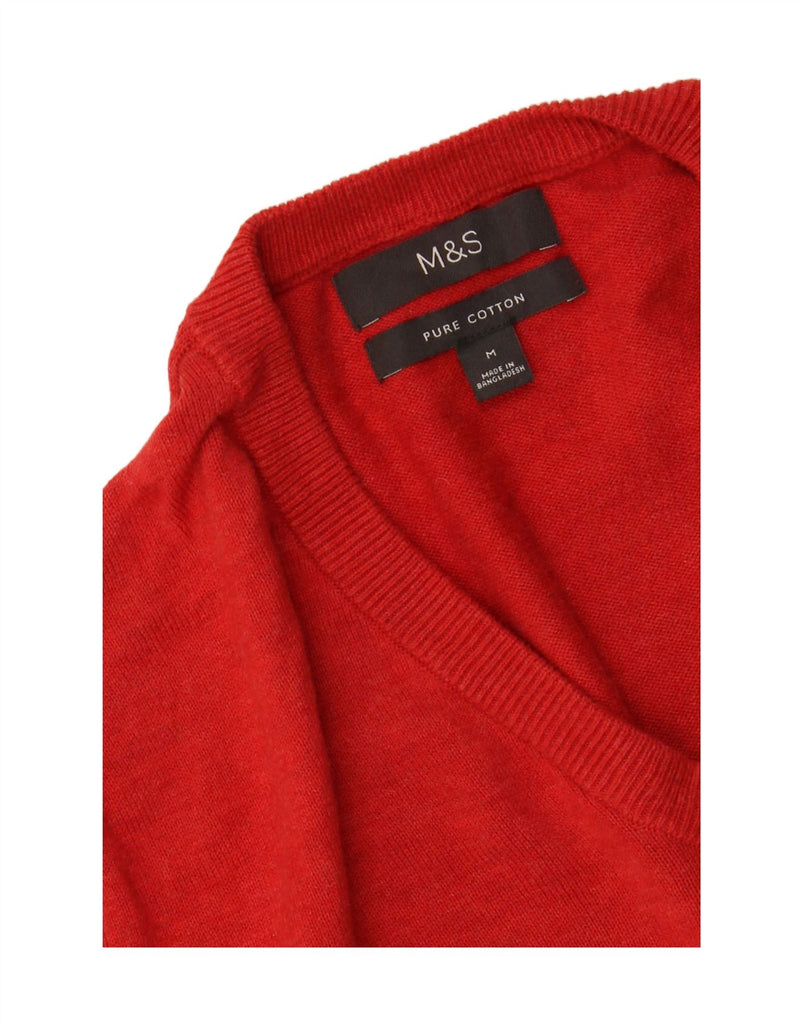 MARKS & SPENCER Mens V-Neck Jumper Sweater Medium Red Cotton Vintage Marks & Spencer and Second-Hand Marks & Spencer from Messina Hembry 