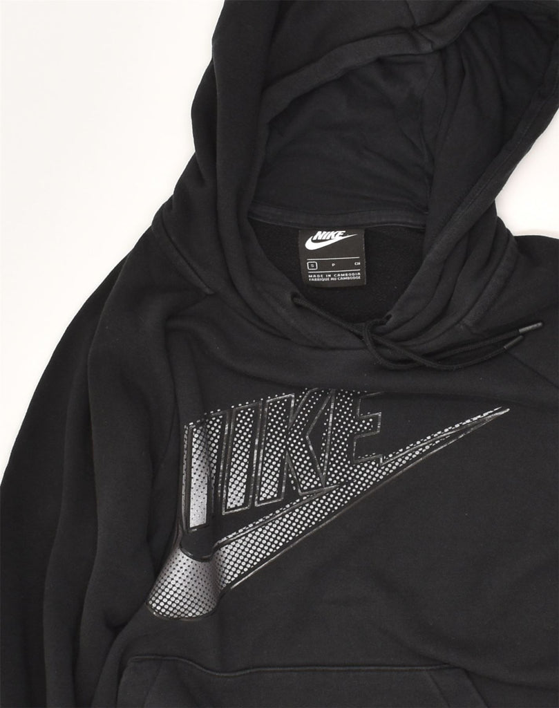 NIKE Womens Graphic Hoodie Jumper UK 10 Small Black Cotton | Vintage Nike | Thrift | Second-Hand Nike | Used Clothing | Messina Hembry 