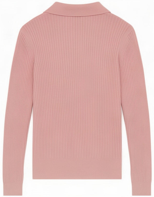 Marks & Spencer Womens Long Sleeve Polo Shirt UK 14 Large Pink Viscose