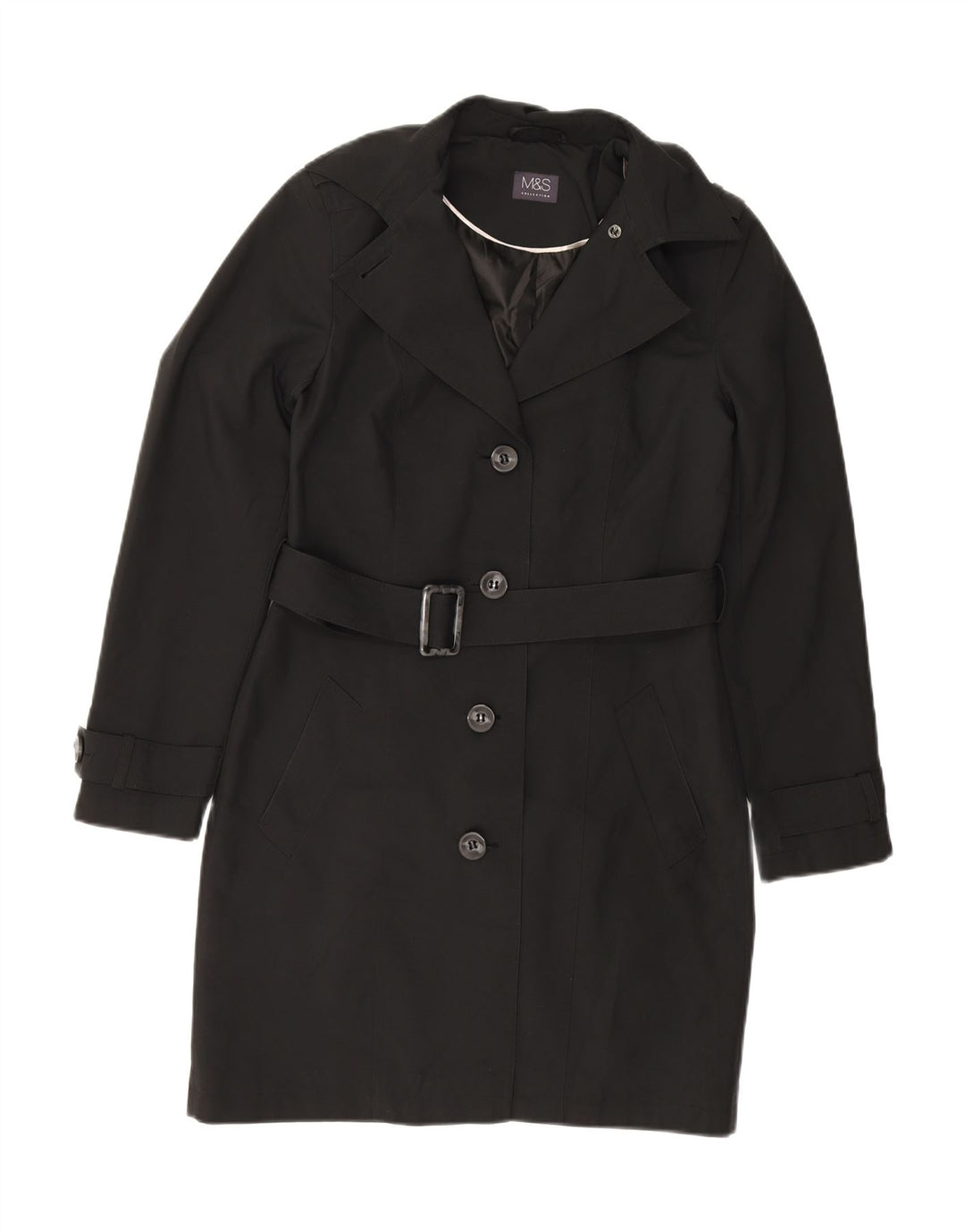 MARKS & SPENCER Womens Trench Coat UK 8 Small Black Polyester Vintage Marks & Spencer and Second-Hand Marks & Spencer from Messina Hembry 