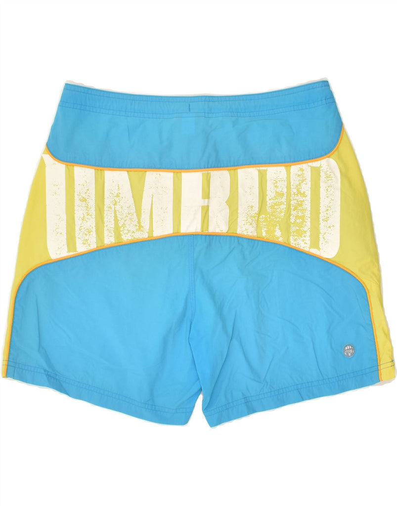 UMBRO Mens Graphic Sport Shorts Medium Blue Colourblock Nylon | Vintage Umbro | Thrift | Second-Hand Umbro | Used Clothing | Messina Hembry 