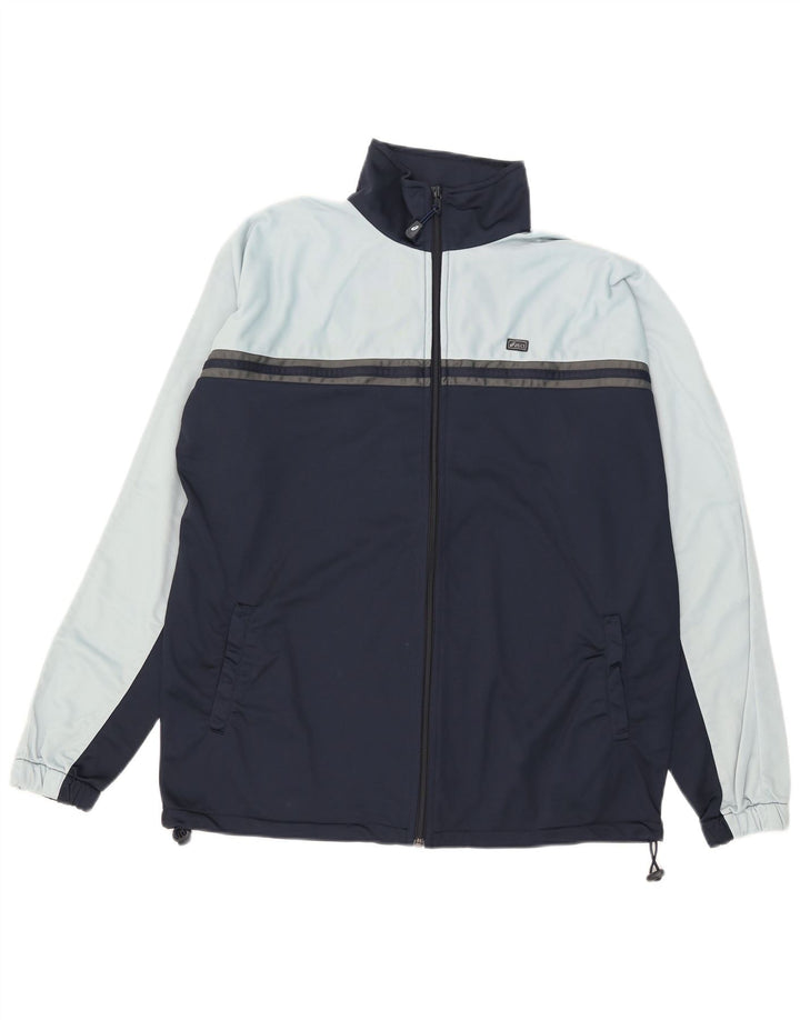 Asics Mens Tracksuit Top Jacket Large Blue Colourblock Polyester