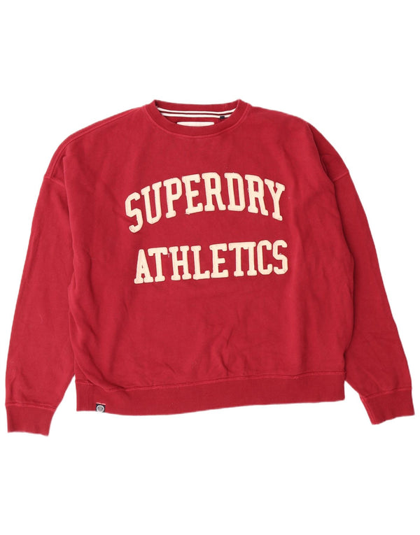 SUPERDRY Womens Oversized Graphic Sweatshirt Jumper UK 12 Medium Burgundy
