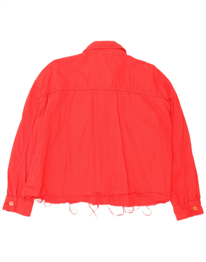 Topshop Womens Petite Crop Oversized Bomber Jacket UK 16 Large Red Cotton
