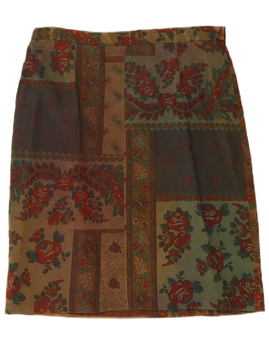 VINTAGE Womens Midi Skirt W32 Large  Khaki Patchwork