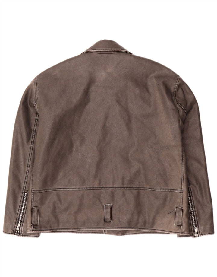 URBAN OUTFITTERS Mens Faux Leather Biker Jacket UK 38 Medium Grey