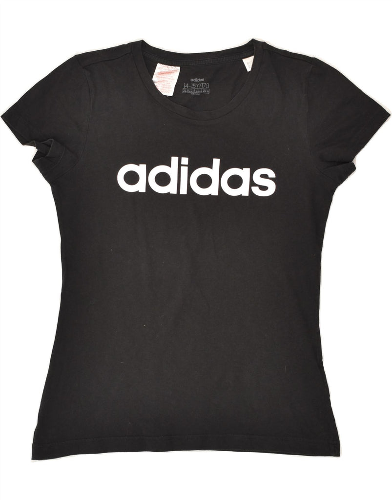 ADIDAS Girls Graphic T-Shirt Top 14-15 Years Black Cotton | Vintage Adidas | Thrift | Second-Hand Adidas | Used Clothing | Messina Hembry 