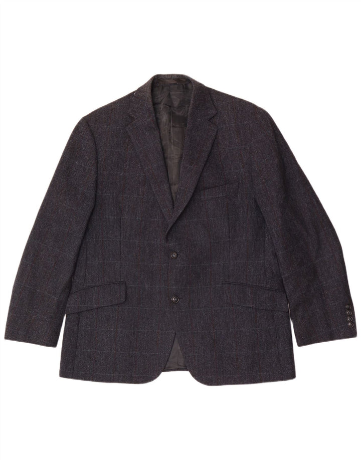 Marks & Spencer Mens 2 Button Blazer Jacket UK 44 XL Navy Blue Check Wool