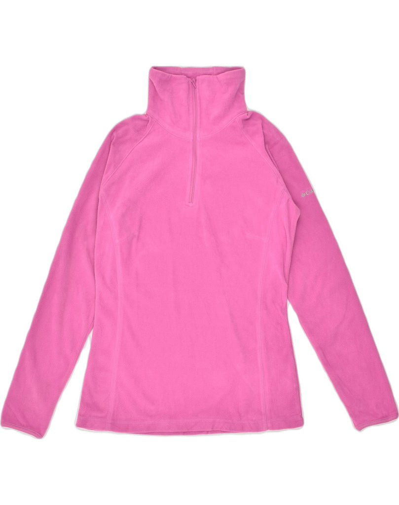 COLUMBIA Womens Zip Neck Fleece Jumper UK 16 Medium Pink Polyester | Vintage Columbia | Thrift | Second-Hand Columbia | Used Clothing | Messina Hembry 