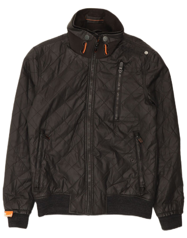 Superdry Mens Quilted Bomber Jacket UK 40 Large Black Nylon