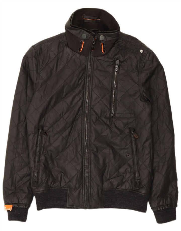 Superdry Mens Quilted Bomber Jacket UK 40 Large Black Nylon