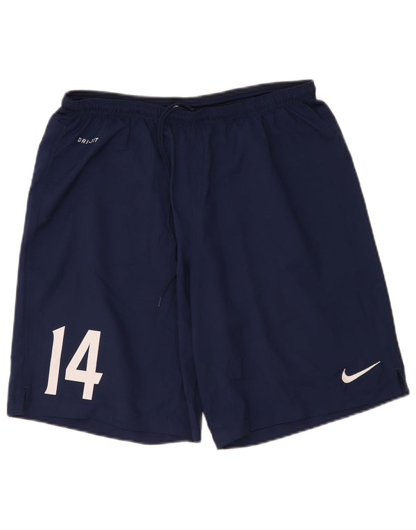 Nike Womens Dri Fit Graphic Sport Shorts UK 14 Large Navy Blue Polyester