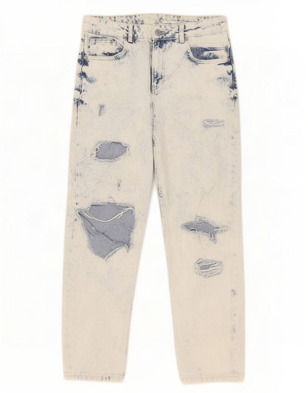 Zara Womens Distressed Relaxed Fit Straight Jeans EU 36 XS W26 L27 Blue