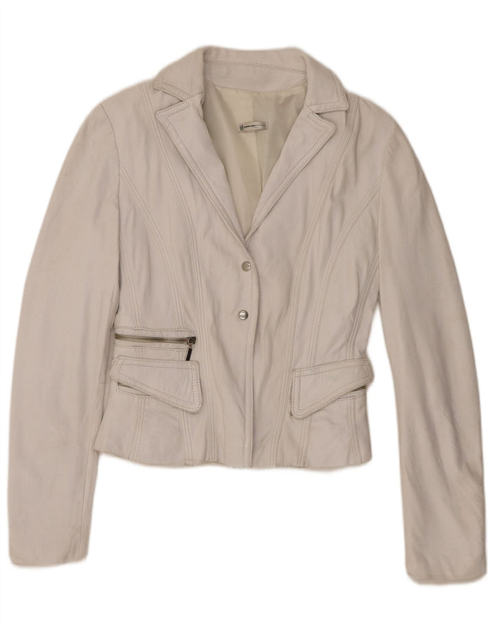 Vintage Womens Leather Blazer Jacket IT 44 Medium White Leather