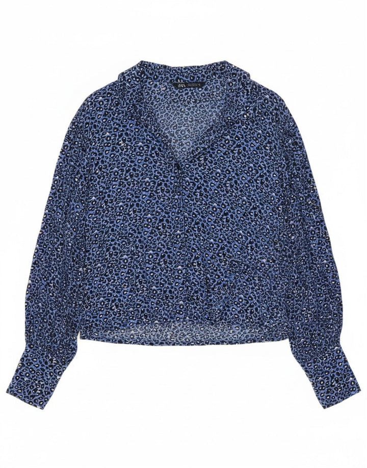 Zara Womens Shirt UK 14 Medium Blue Animal Print