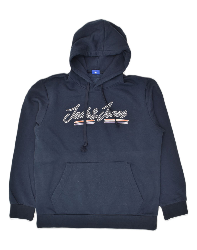 JACK & JONES Mens Graphic Hoodie Jumper Large Navy Blue Cotton | Vintage Jack & Jones | Thrift | Second-Hand Jack & Jones | Used Clothing | Messina Hembry 