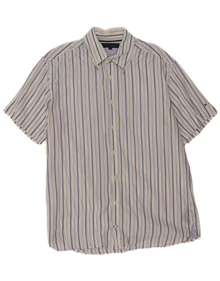 Tommy Hilfiger Mens Short Sleeve Shirt Medium Blue Striped
