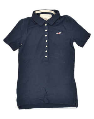 HOLLISTER Womens California Polo Shirt UK 12 Medium Navy Blue Cotton Vintage Second Hand Clothing Online Messina Hembry