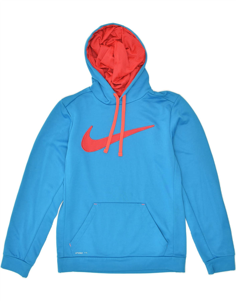 NIKE Mens Therma-Fit Graphic Hoodie Jumper Small Blue Polyester | Vintage Nike | Thrift | Second-Hand Nike | Used Clothing | Messina Hembry 