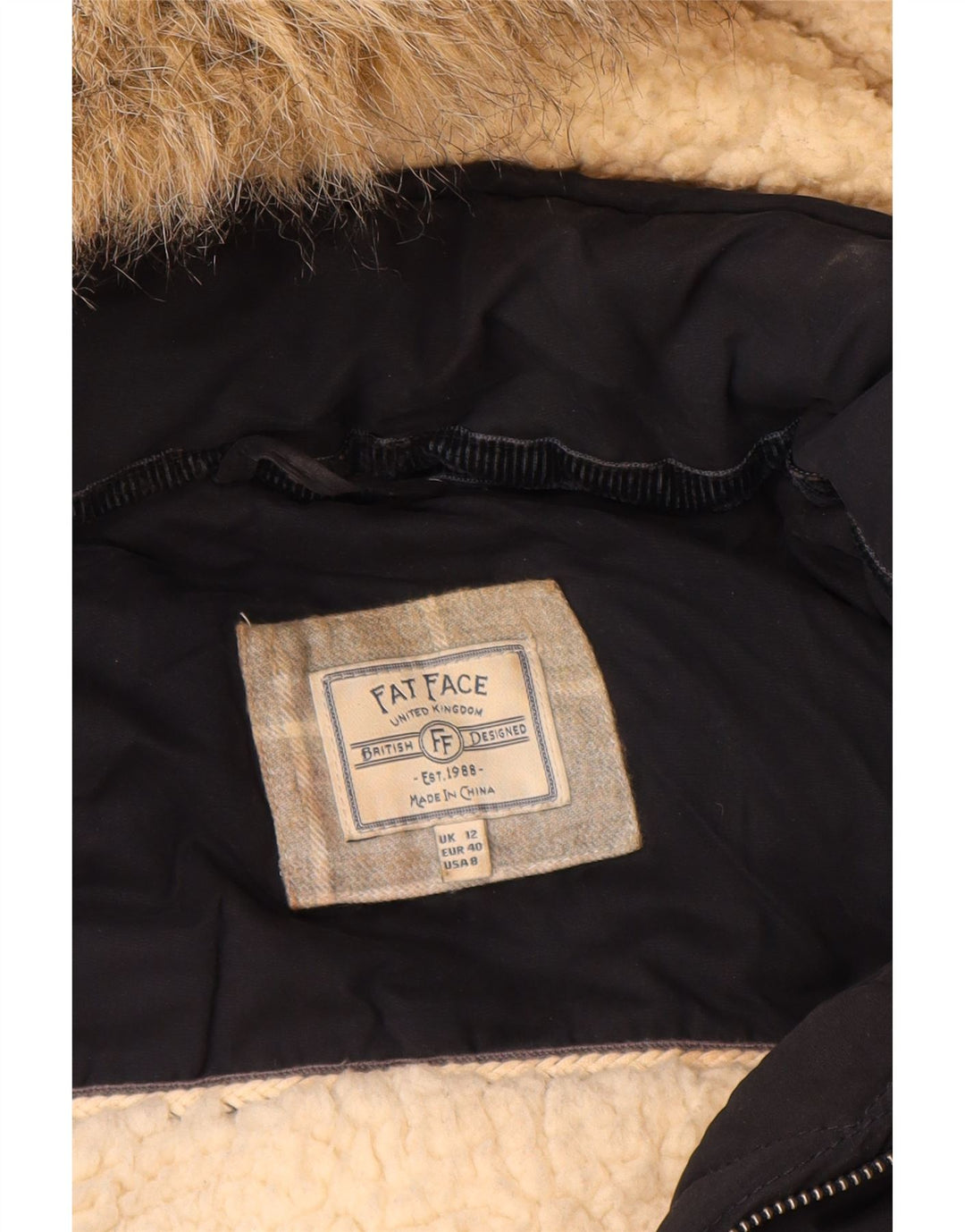 Fat Face Womens Hooded Padded Jacket UK 12 Medium Navy Blue Polyester