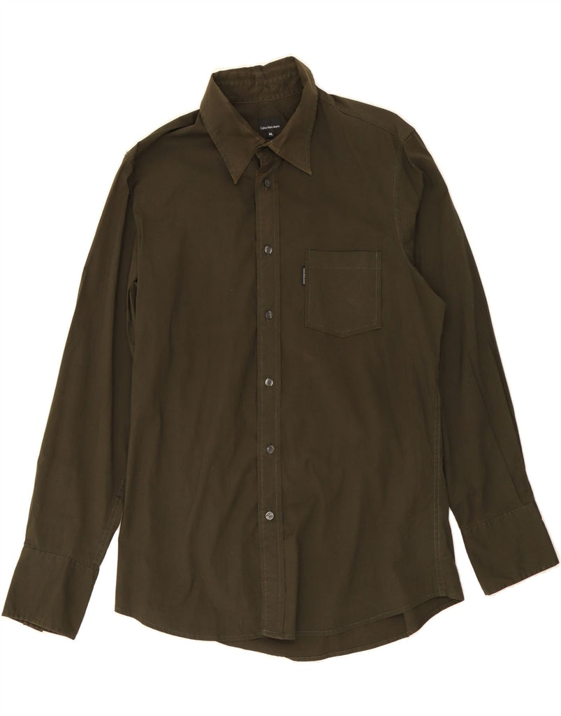 CALVIN KLEIN JEANS Mens Shirt XL Khaki Cotton Vintage Calvin Klein Jeans and Second-Hand Calvin Klein Jeans from Messina Hembry 