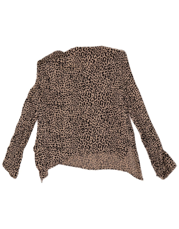 Zara Womens Asymmetric Long Sleeve Crop Top UK 12 Medium Beige Animal Print