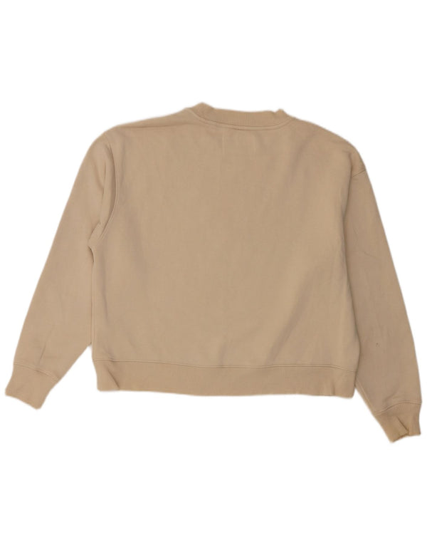 Calvin Klein Jeans Womens Crop Graphic Sweatshirt Jumper UK 14 Medium Beige