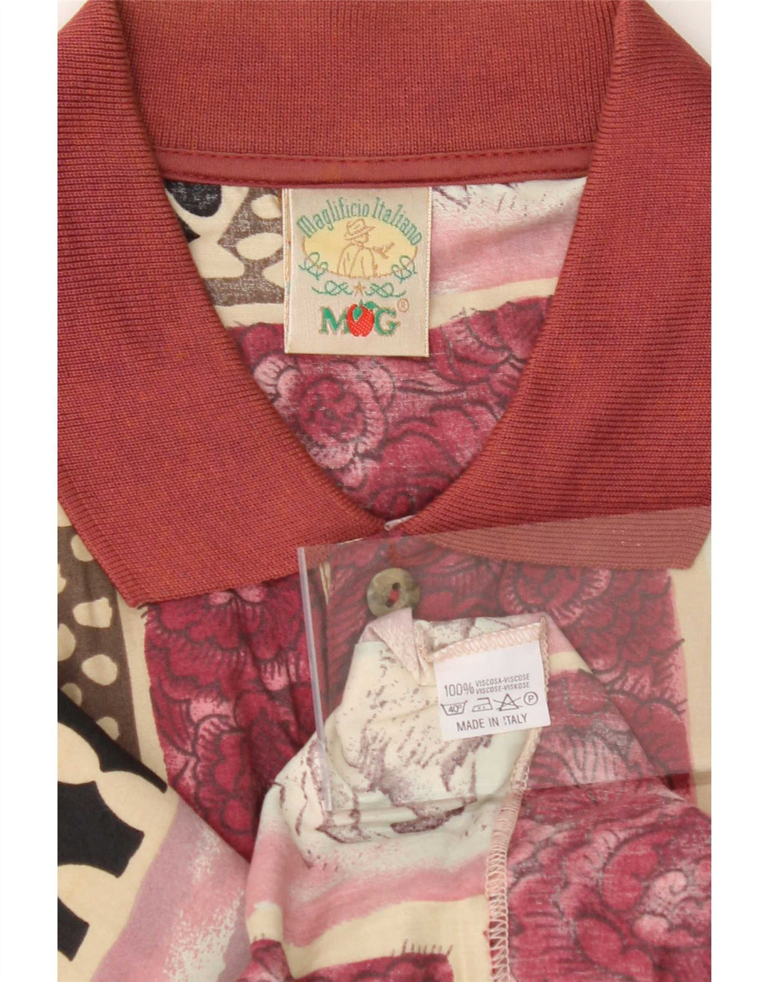 Mango Mens Abstract Pattern Short Sleeve Pullover Shirt Large Burgundy