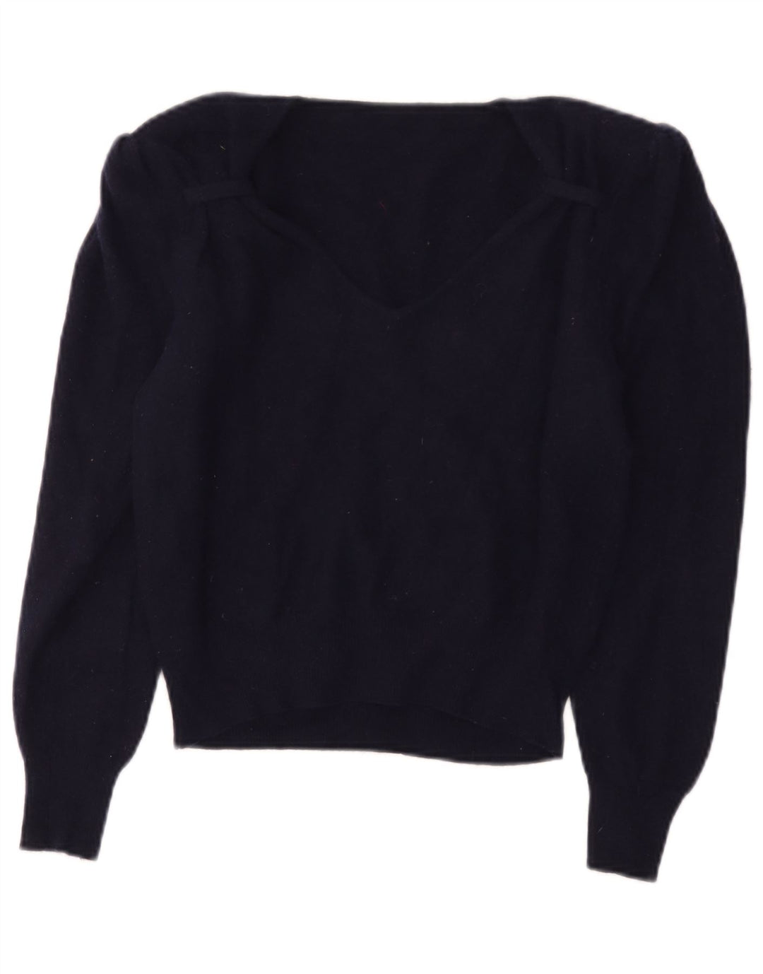 Vintage Womens Crop V-Neck Jumper Sweater IT 44 Medium Navy Blue Wool