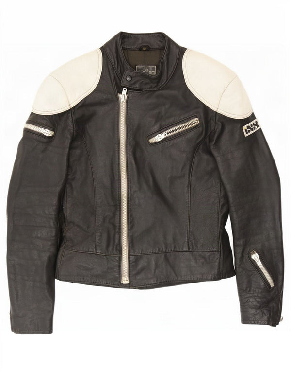 IXS Mens Leather Racer Jacket EU 50 Medium Black Colourblock