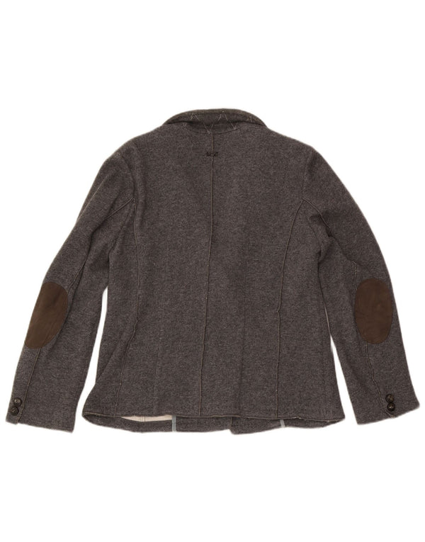 Marella Womens Double Breasted Knit Blazer Jacket UK 18 XL Grey Wool