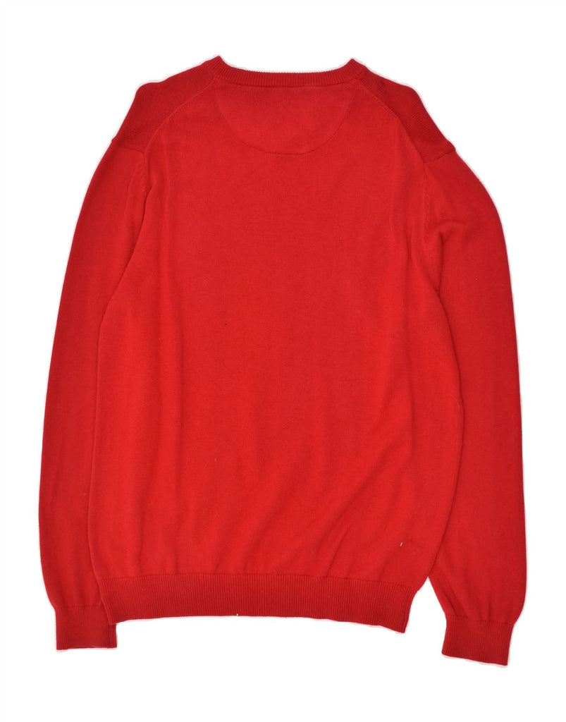 CREW CLOTHING Mens V-Neck Jumper Sweater XL Red Cotton | Vintage Crew Clothing | Thrift | Second-Hand Crew Clothing | Used Clothing | Messina Hembry 